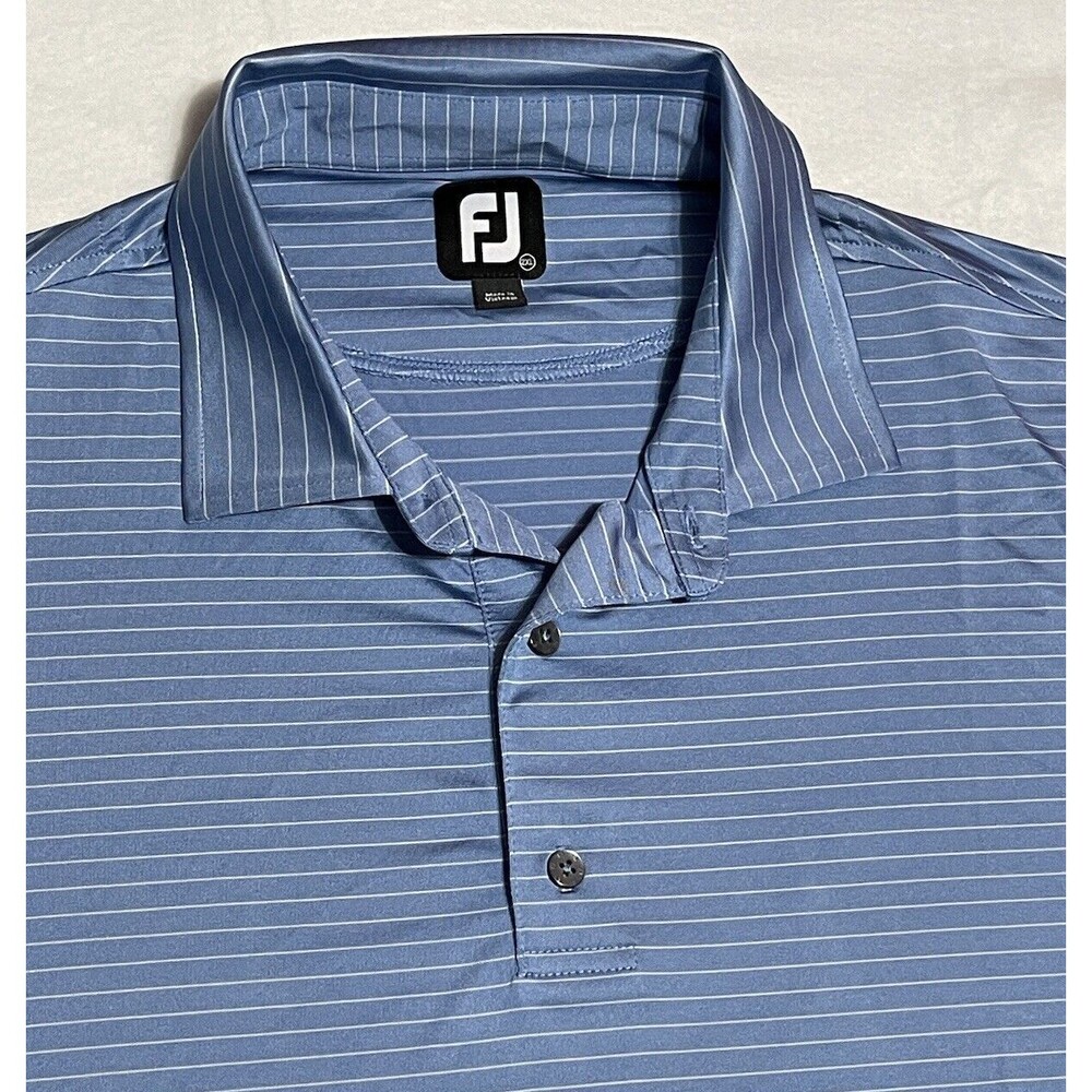FootJoy Mens Size 2XL Blue Striped Short Sleeve Golf Polo Shirt Stretch Comfort